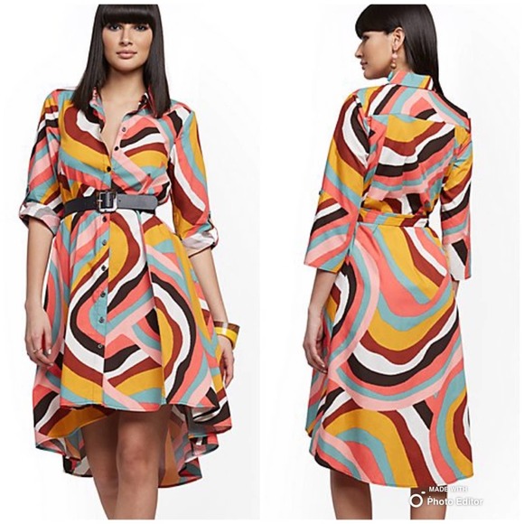 New York & Company Dresses & Skirts - NY&C Multicolor Print Hi-Lo Shirtdress